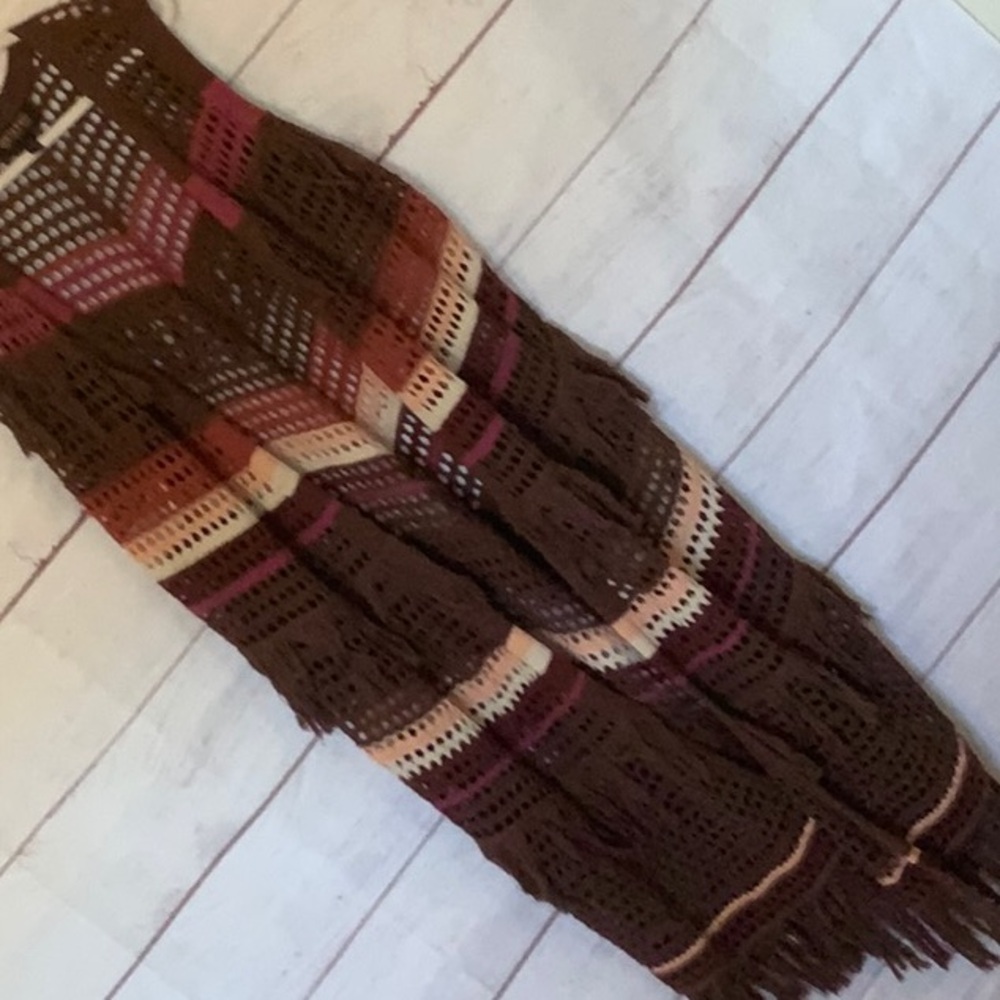 Shyanne Woman’s Long Striped Crochet Fringe Sweater Vest